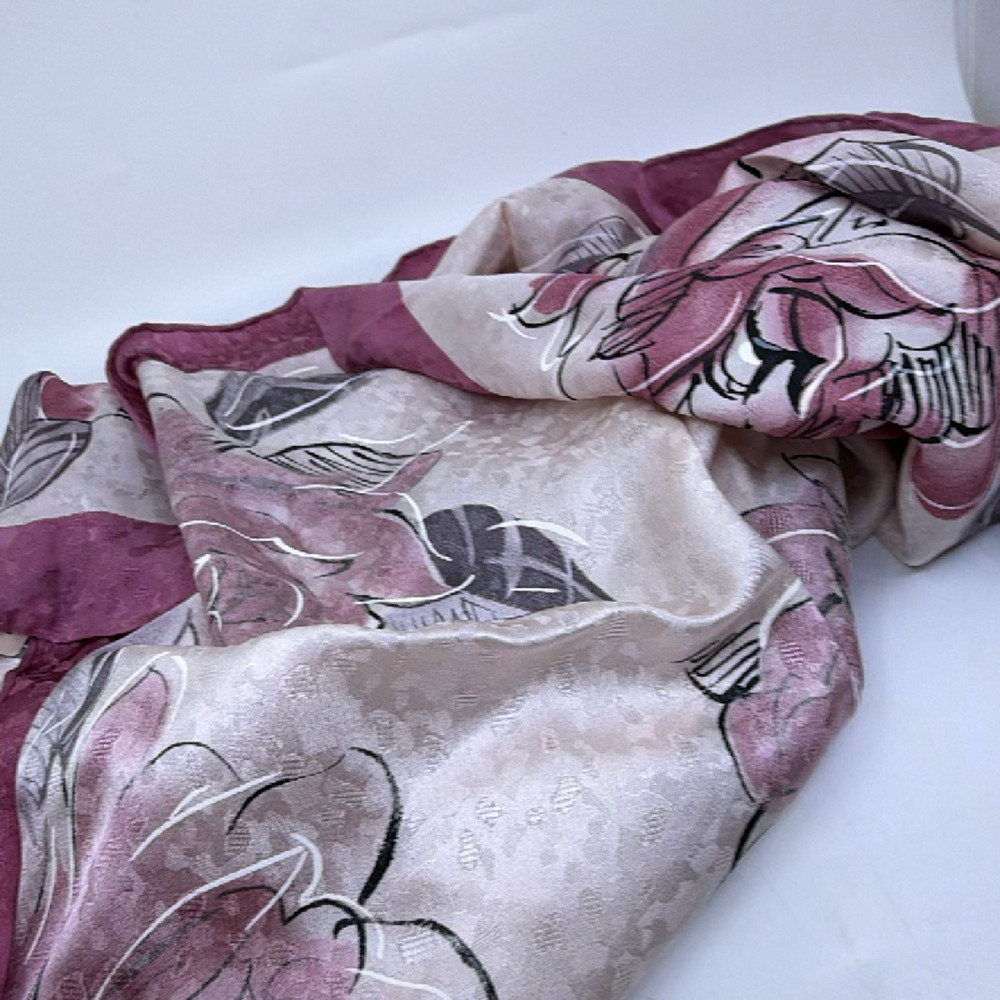 Mila Schön Cream Floral Print Silk Scarf - Picture 7 of 7